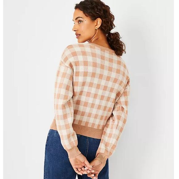 Ann Taylor Women's Dominican Sands Checkered Cardigan Sweater‎ Beige Size Small - Picture 2 of 11